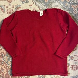 L.L. Bean Cherry Knit V-Neck Sweater